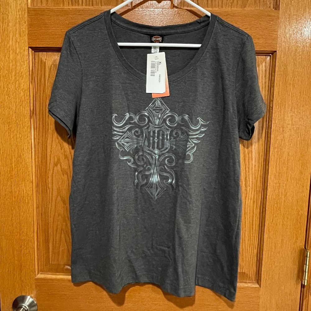 HARLEY-DAVIDSON Women's XL Gray Short Sleeve T-Shirt Shirt Top Cody Wyoming NWT